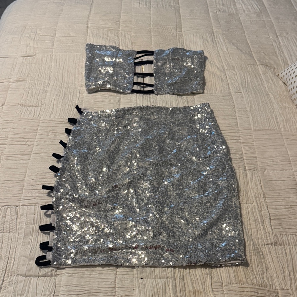 Silver Sequin  skirt set